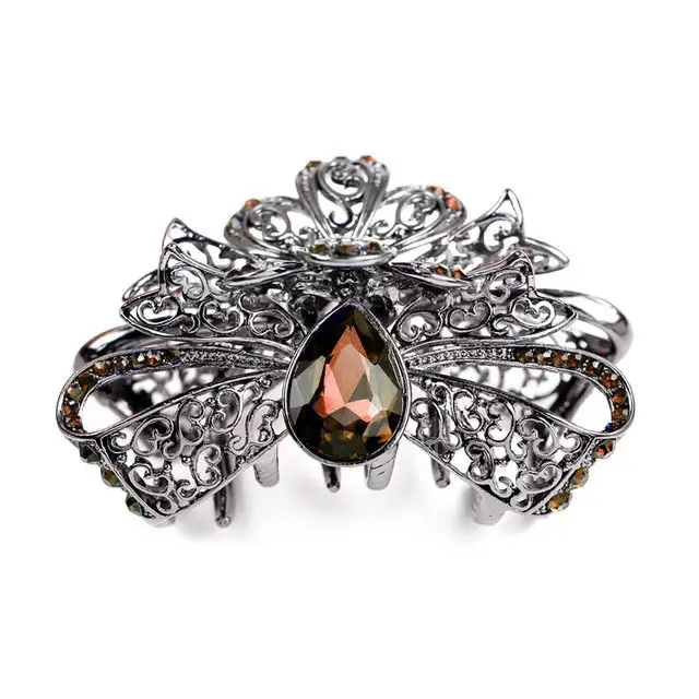 Black Crystal Hair Clip for Women with Ornate Design