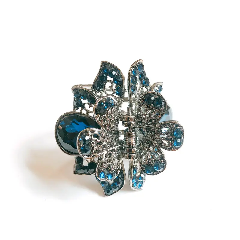 Black Crystal Hair Clip for Women with Ornate Design