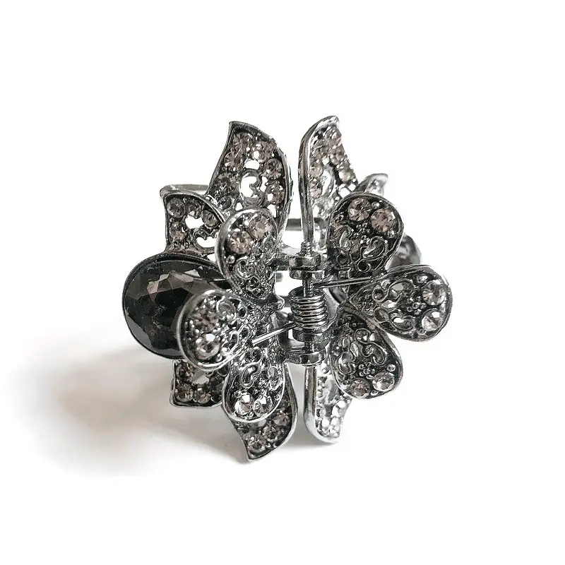 Black Crystal Hair Clip for Women with Ornate Design