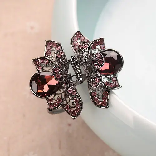 Black Crystal Hair Clip for Women with Ornate Design