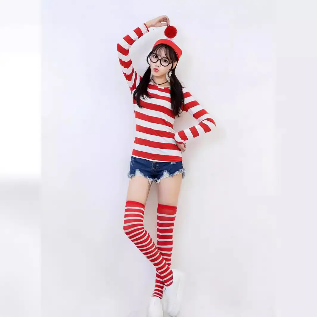 Halloween Anime Couple Costume Smart Wally Red Striped - Image 4