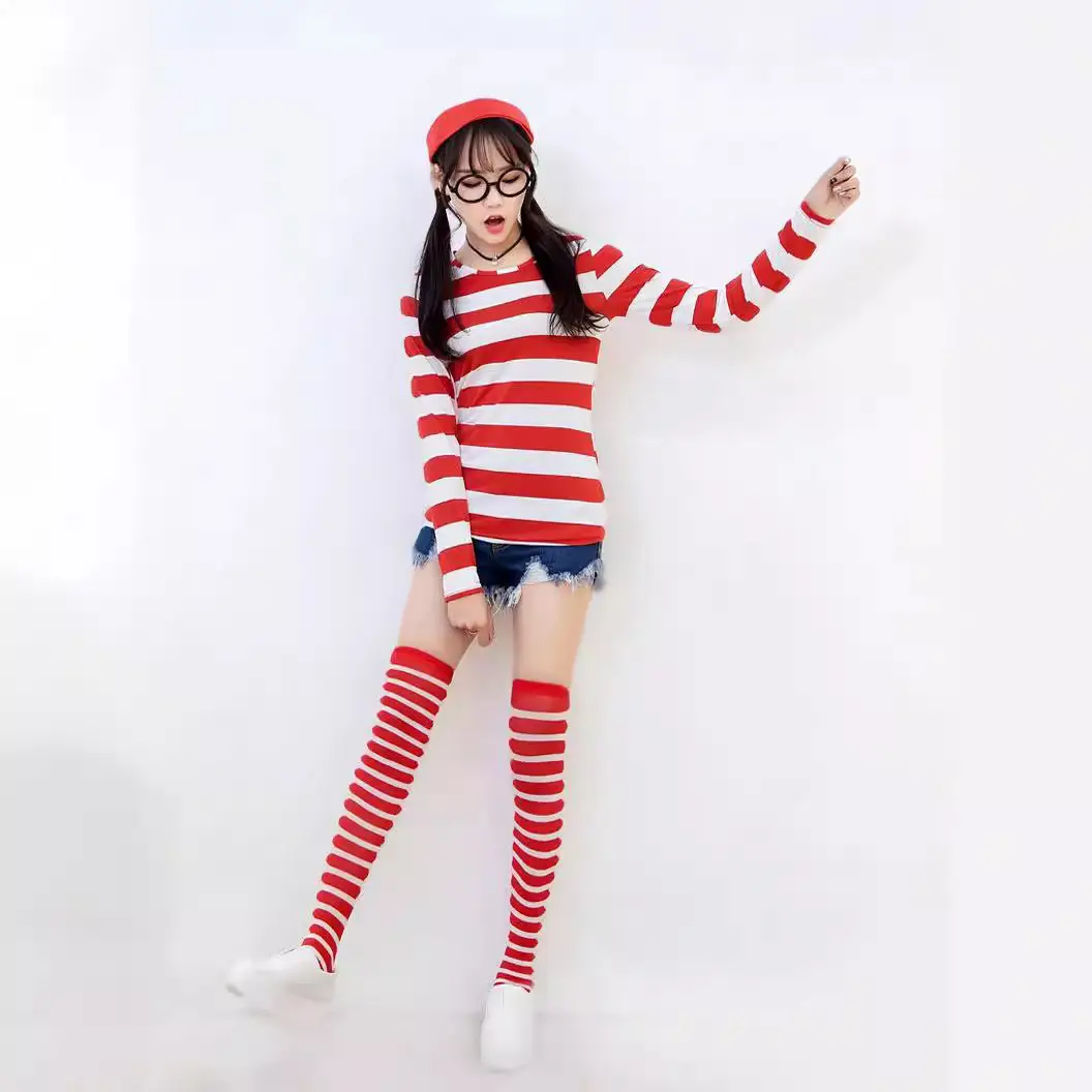 Halloween Anime Couple Costume Smart Wally Red Striped - Image 5