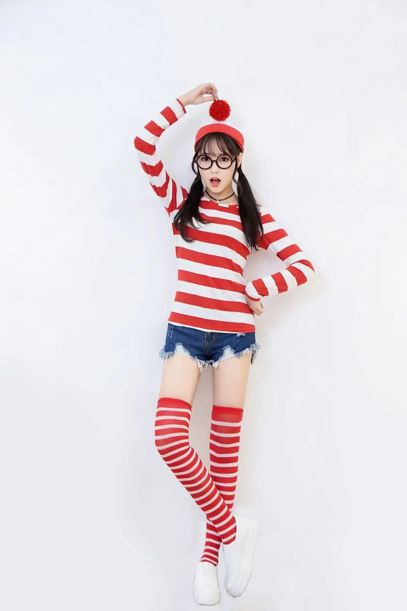 Halloween Anime Couple Costume Smart Wally Red Striped — feature 4