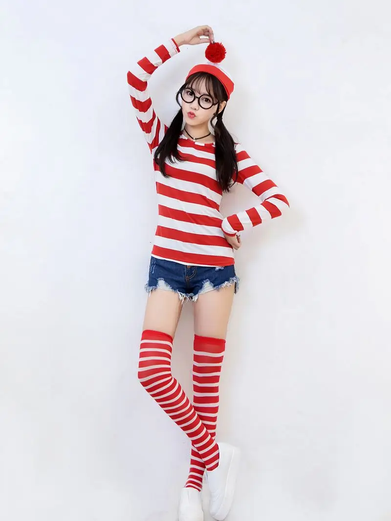 Halloween Anime Couple Costume Smart Wally Red Striped — feature 5