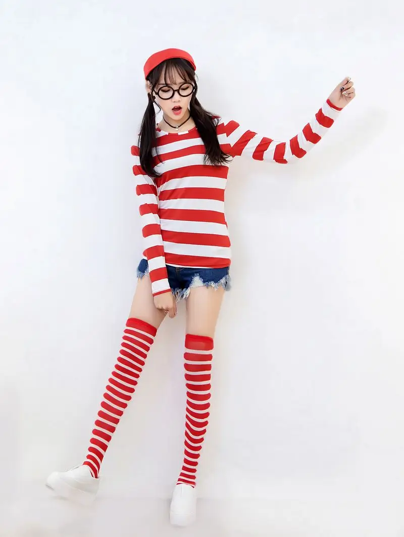 Halloween Anime Couple Costume Smart Wally Red Striped — feature 6