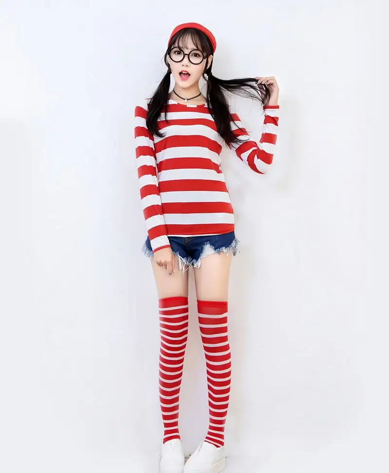 Halloween Anime Couple Costume Smart Wally Red Striped — feature 7