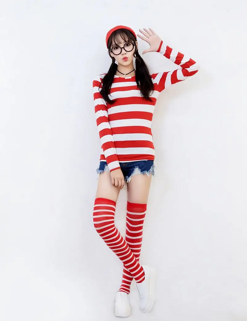 Halloween Anime Couple Costume Smart Wally Red Striped — feature 8