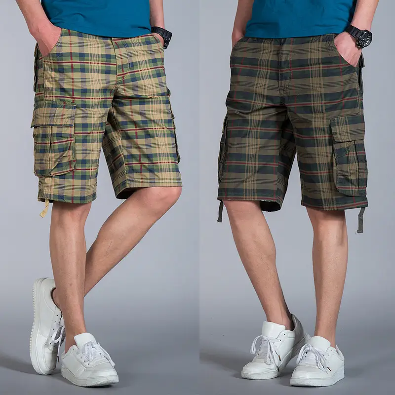 2021 Plaid Plus Size Beach Shorts Straight Leg