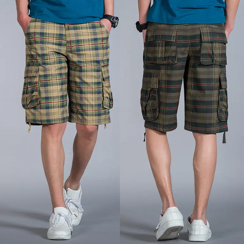 2021 Plaid Plus Size Beach Shorts Straight Leg