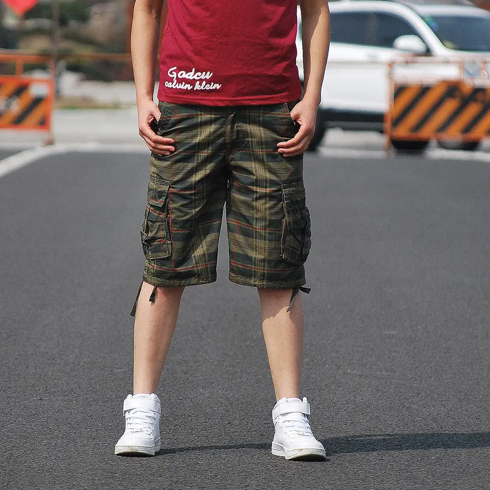 2021 Plaid Plus Size Beach Shorts Straight Leg