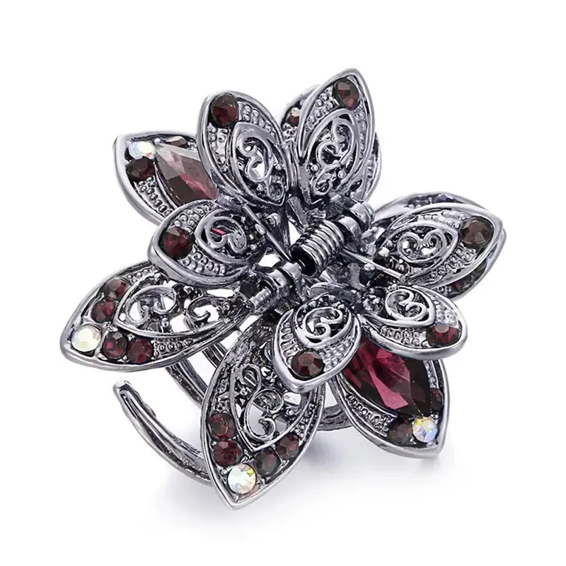 Crystal Drill Butterfly Hair Clip Red Silver - Image 7