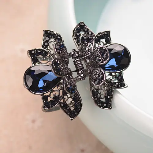 Crystal Drill Butterfly Hair Clip Red Silver - Image 4
