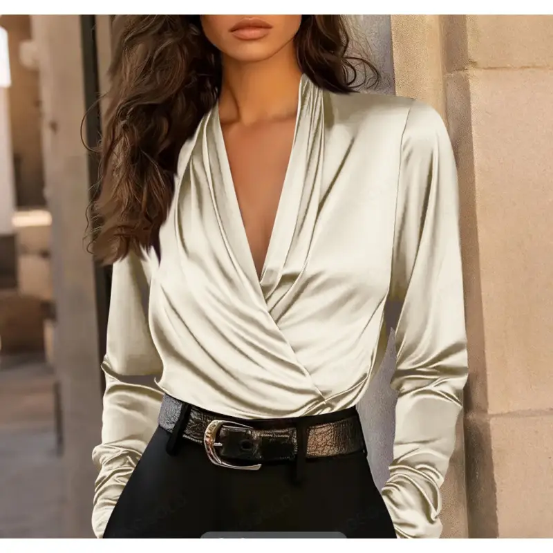Satin V-Neck Top for Women Multi Color - Image 3