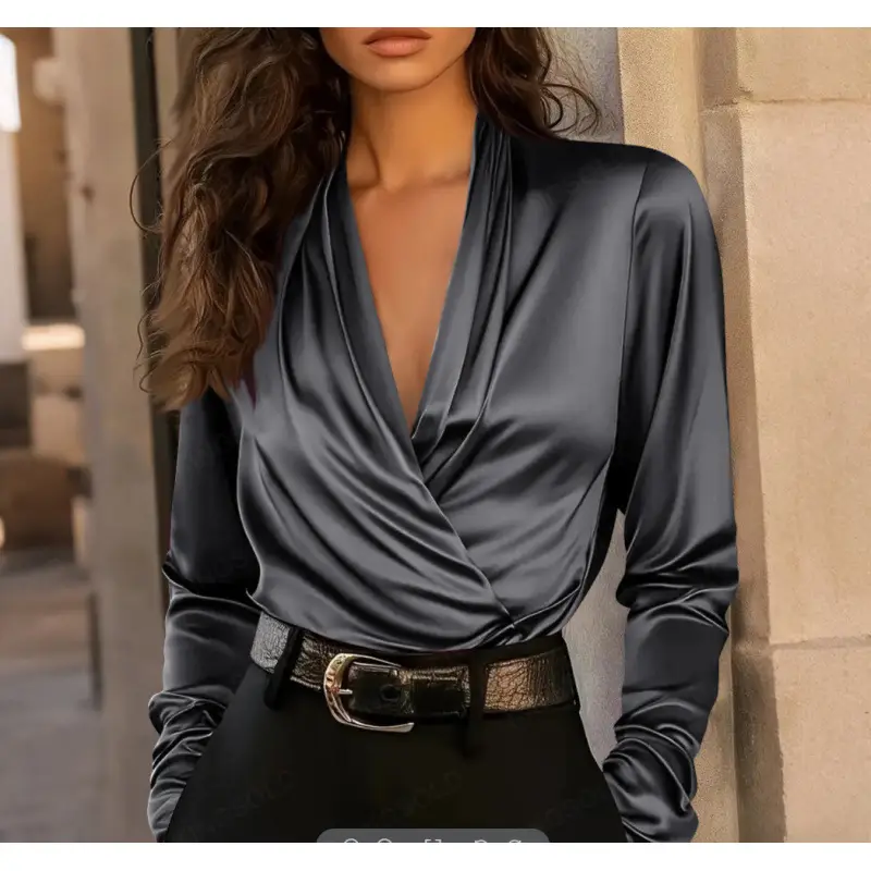 Satin V-Neck Top for Women Multi Color - Image 4