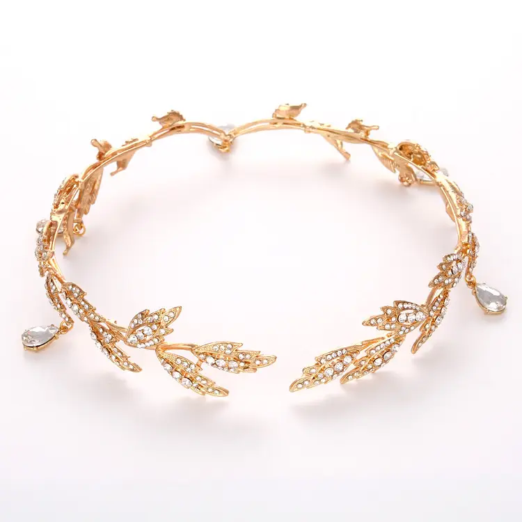 Korean Bride Crown Drop Eyebrow Drop Headwear Leaf Ring Rhinestone Wedding Hair Accessories - Image 4