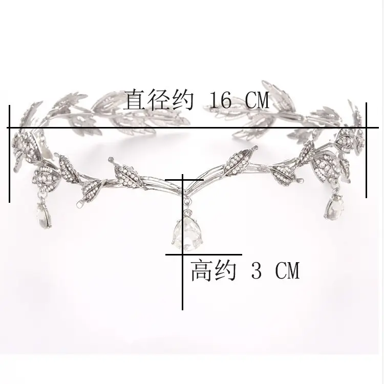 Korean Bride Crown Drop Eyebrow Drop Headwear Leaf Ring Rhinestone Wedding Hair Accessories - Image 5
