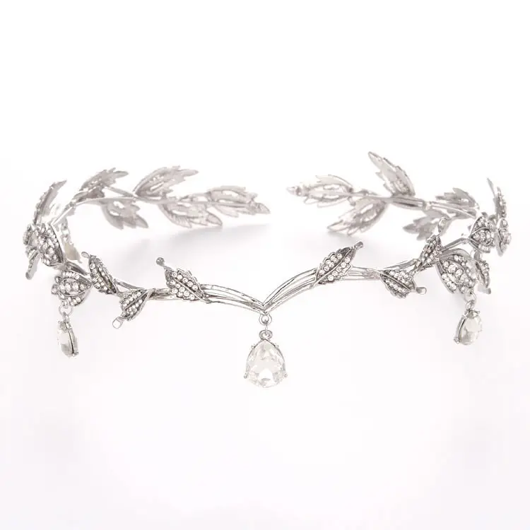 Korean Bride Crown Drop Eyebrow Drop Headwear Leaf Ring Rhinestone Wedding Hair Accessories - Image 6