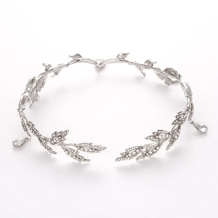 Korean Bride Crown Drop Eyebrow Drop Headwear Leaf Ring Rhinestone Wedding Hair Accessories - Image 7