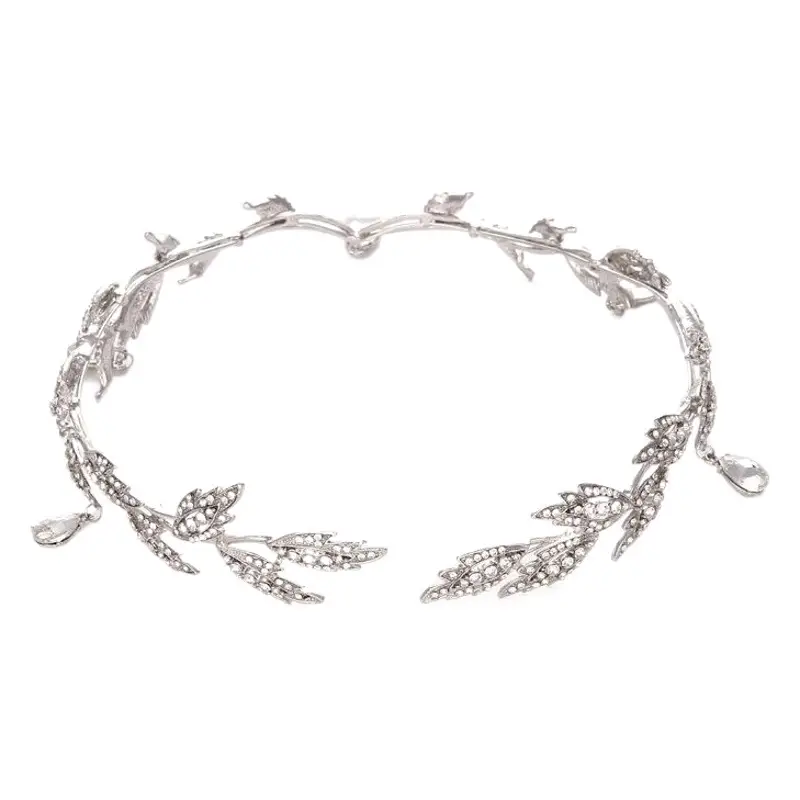 Korean Bride Crown Drop Eyebrow Drop Headwear Leaf Ring Rhinestone Wedding Hair Accessories