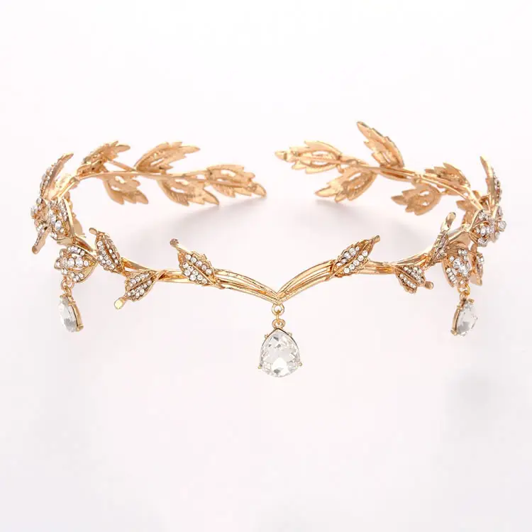 Korean Bride Crown Drop Eyebrow Drop Headwear Leaf Ring Rhinestone Wedding Hair Accessories - Image 2