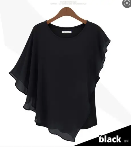 Black Ruffled Chiffon T-Shirt Women European American Commuter - Image 3