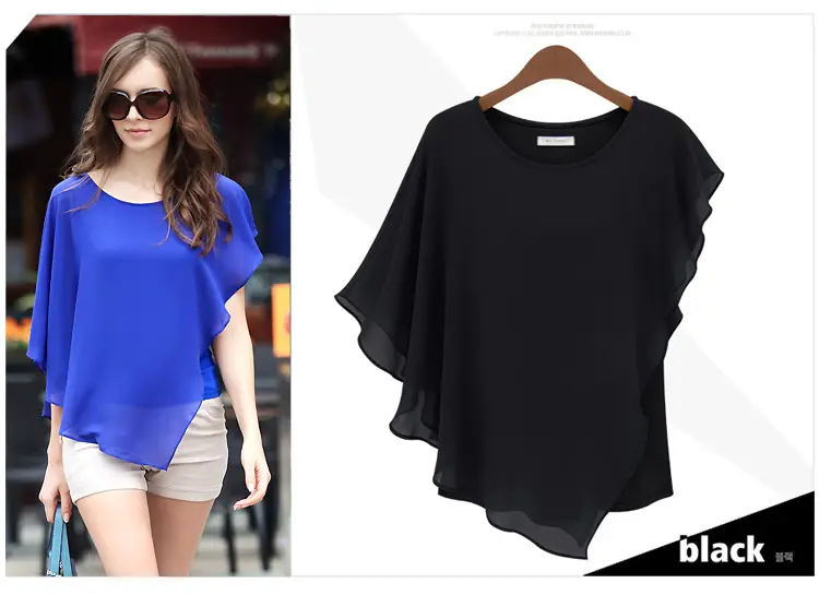 Black Ruffled Chiffon T-Shirt Women European American Commuter — feature 4