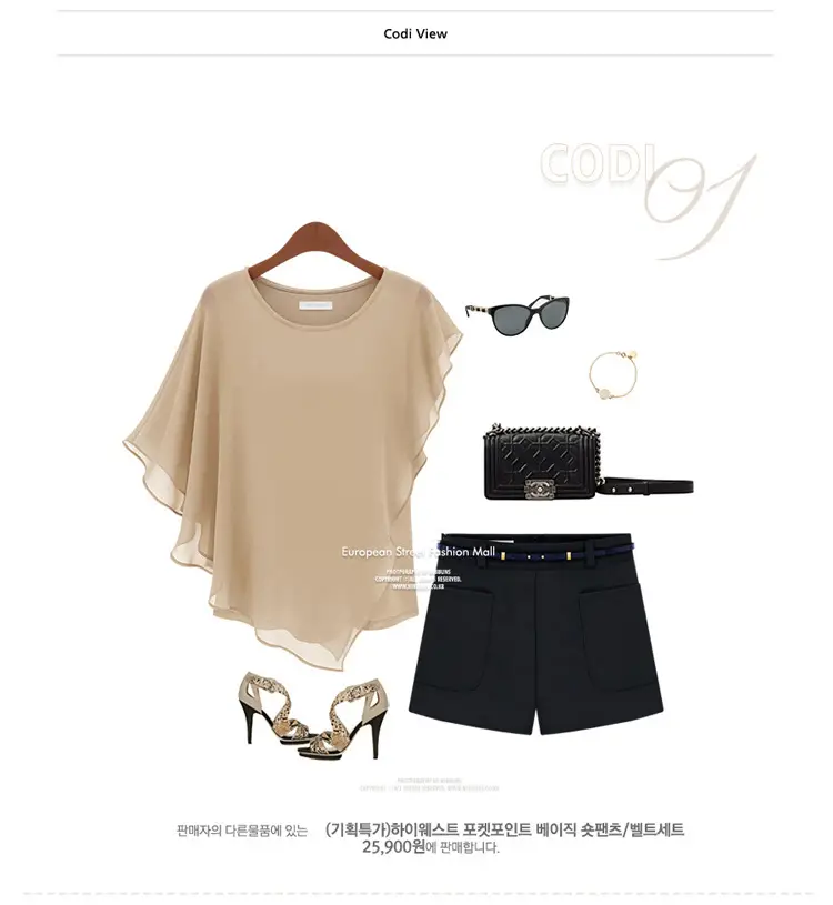 Black Ruffled Chiffon T-Shirt Women European American Commuter — feature 8