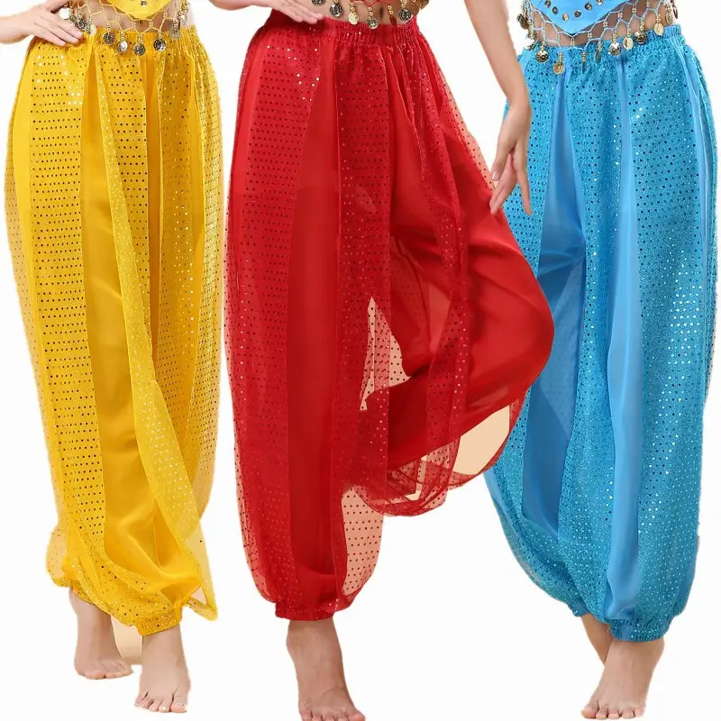 Yellow Chiffon Belly Dance Practice Pants for Women
