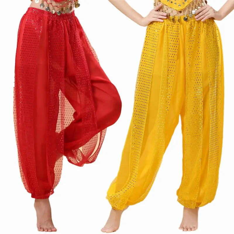 Yellow Chiffon Belly Dance Practice Pants for Women - Image 7