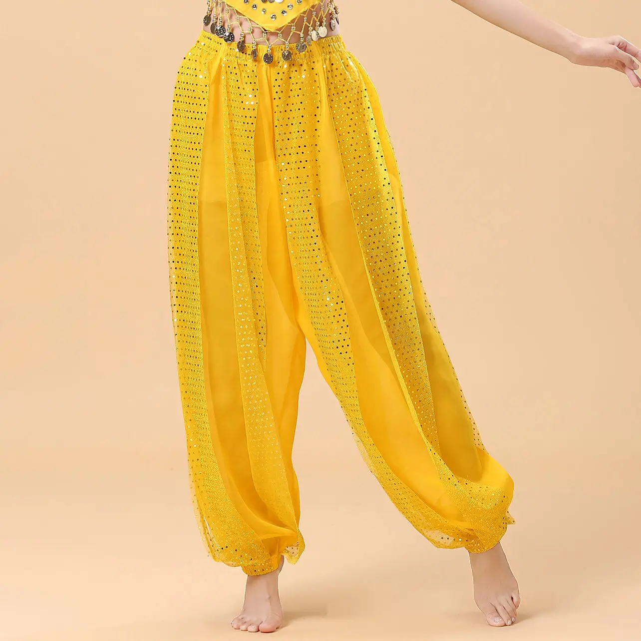 Yellow Chiffon Belly Dance Practice Pants for Women - Image 2