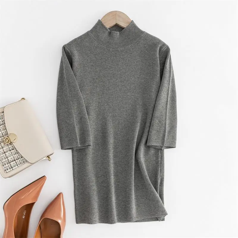 Women Knit Half Turtleneck Mid Sleeve Pullover - Image 8