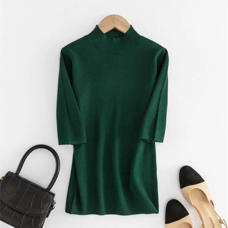 Women Knit Half Turtleneck Mid Sleeve Pullover - Image 9