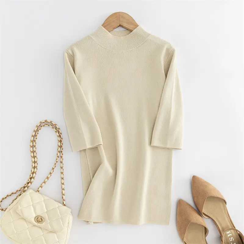 Women Knit Half Turtleneck Mid Sleeve Pullover - Image 2