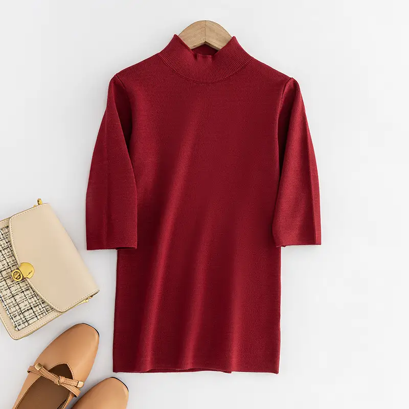 Women Knit Half Turtleneck Mid Sleeve Pullover - Image 3