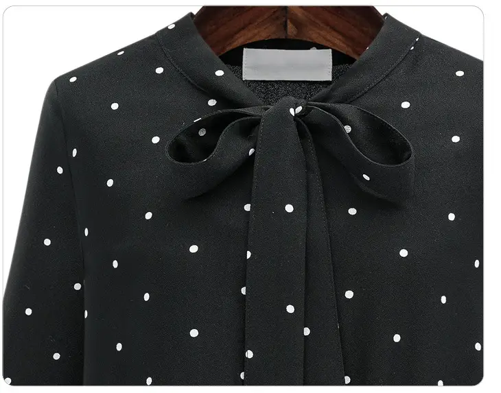 Black Dot Print Long Sleeve Pleated Dress for Women - Image 2