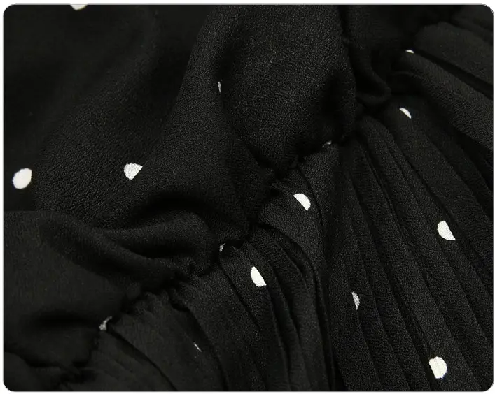 Black Dot Print Long Sleeve Pleated Dress for Women - Image 3