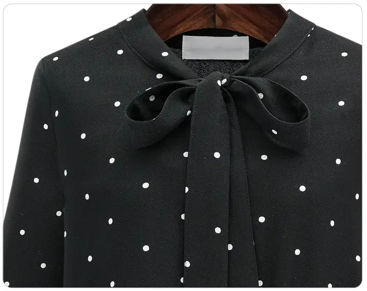 Black Dot Print Long Sleeve Pleated Dress for Women - Image 4