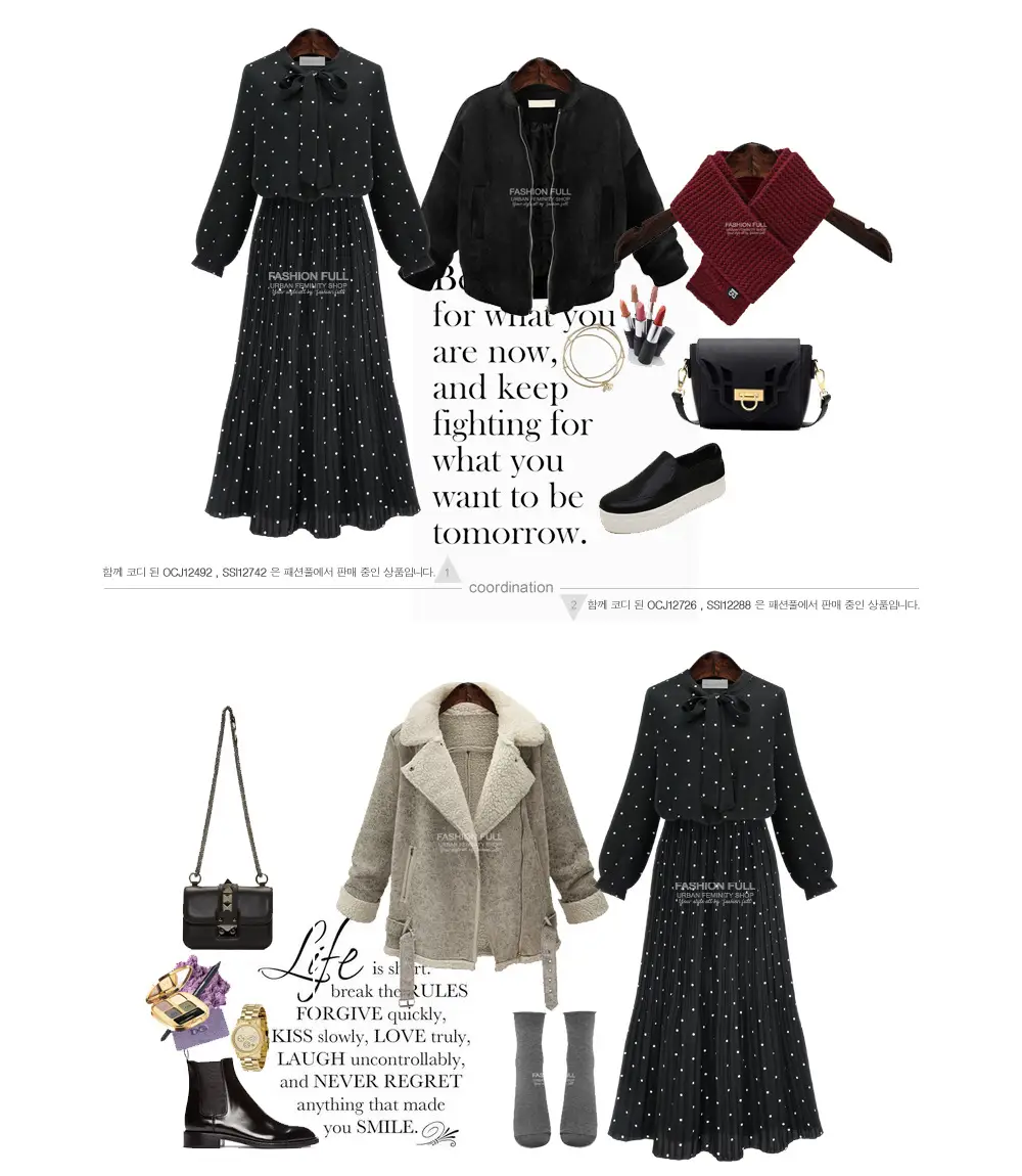 Black Dot Print Long Sleeve Pleated Dress for Women — feature 4