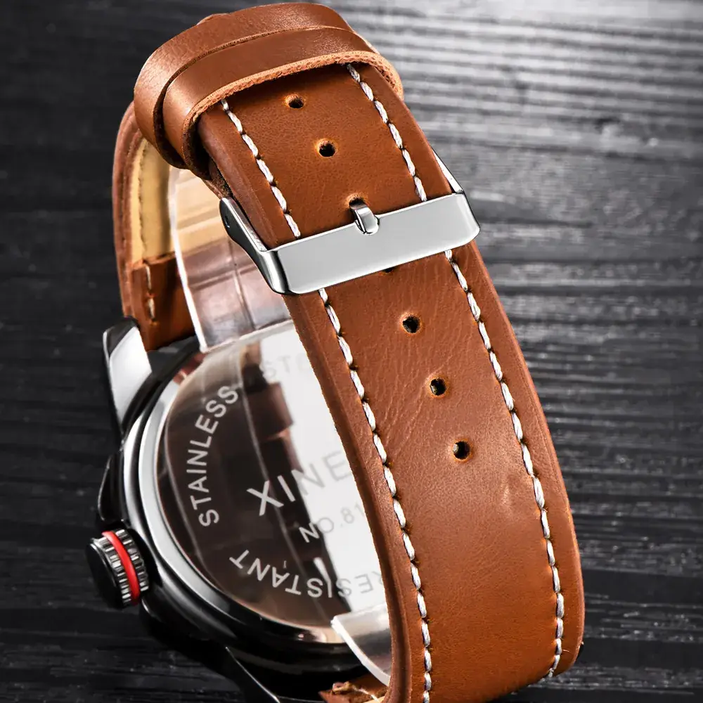 Men's Chronograph Watch with Red Second Hand & Brown Leather Band - Image 14