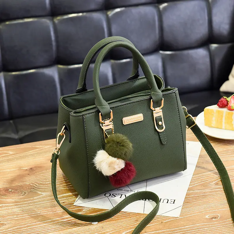 2022 Women's Grey Shoulder Crossbody Bag with Pom Pom - Image 12