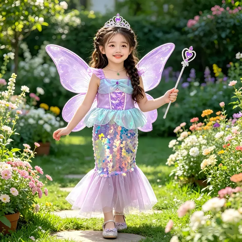 Halloween New Mermaid Birthday Dress for Big Girls, Stylish Princess Dress for Girls, Birthday Performance Costume