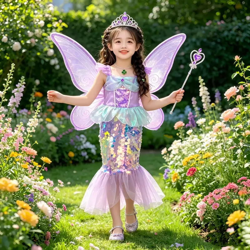 Halloween New Mermaid Birthday Dress for Big Girls, Stylish Princess Dress for Girls, Birthday Performance Costume