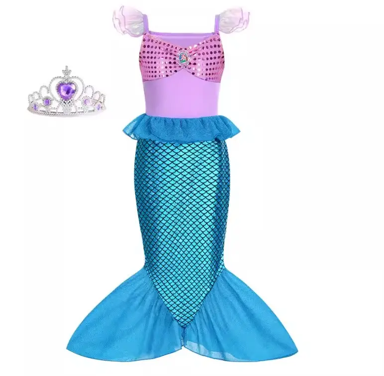 Halloween New Mermaid Birthday Dress for Big Girls, Stylish Princess Dress for Girls, Birthday Performance Costume