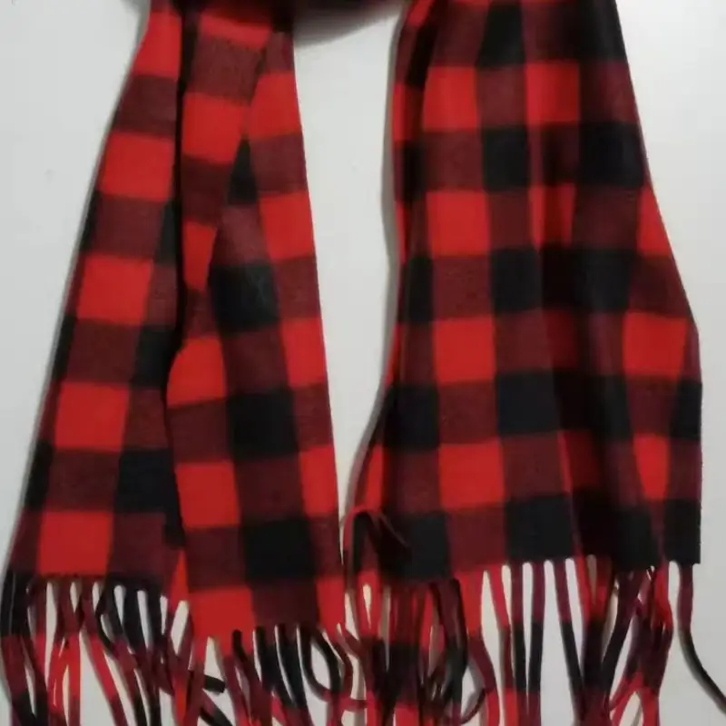 Men & Women Velvet Shawl Scarf Red Plaid Black White - Image 11