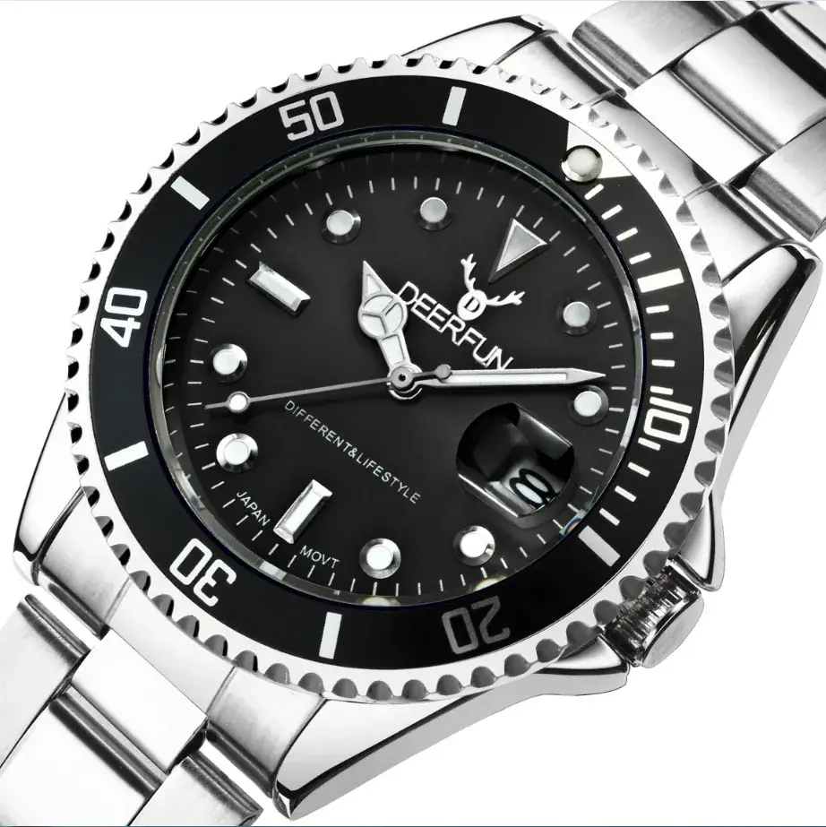 Men's Waterproof Gold Silver Steel Watch with Date Display
