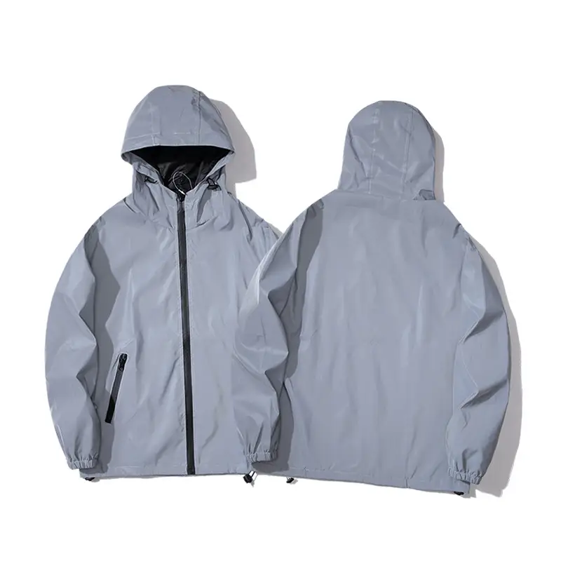 Men's Grey Black Hooded Windbreaker Coat