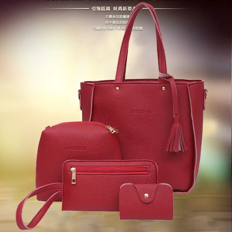 Women's 4-Piece Pink Leather Handbag Set