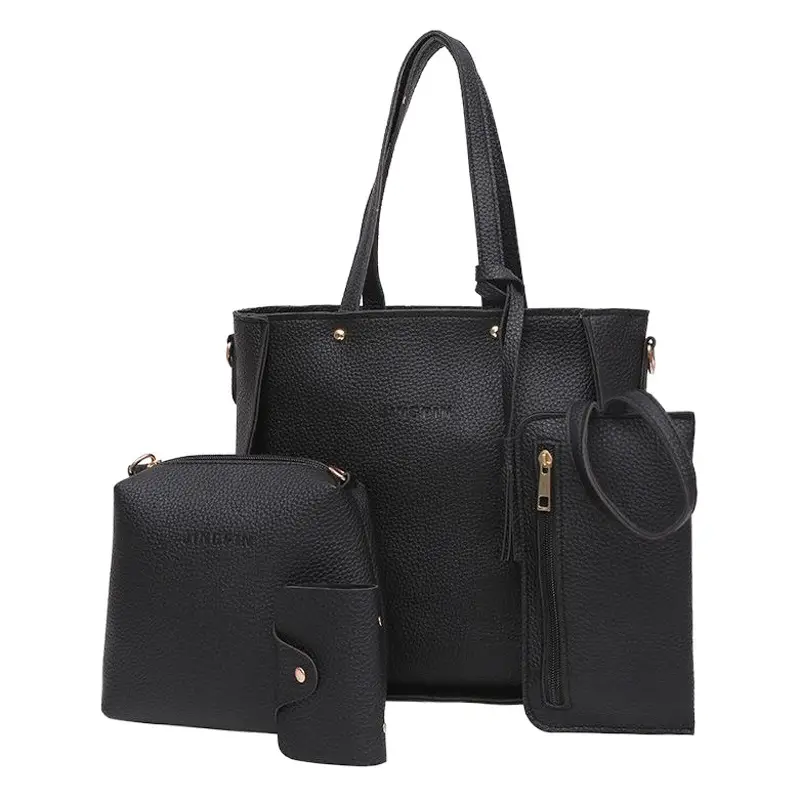 Women's 4-Piece Pink Leather Handbag Set