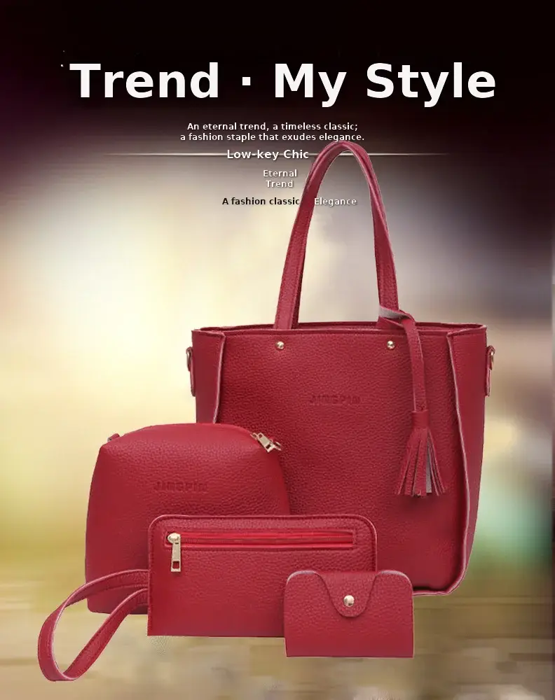 Women's 4-Piece Pink Leather Handbag Set — feature 1