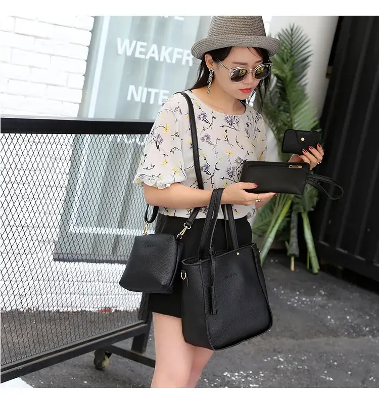 Women's 4-Piece Pink Leather Handbag Set — feature 23